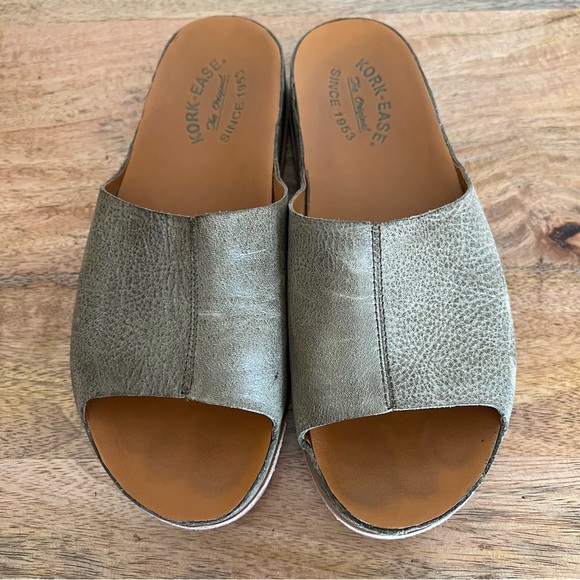 Kork Ease Tutsi Sandals Womens Olive Green Leather Slip On Slides Cork Shoe 8M - Picture 3 of 14